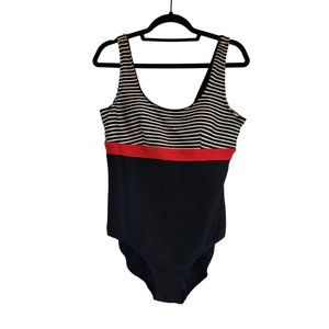 Lands End Nip Tuck Bond-eye Black V-Neck Tummy Control One-piece Swimsuit Women'
